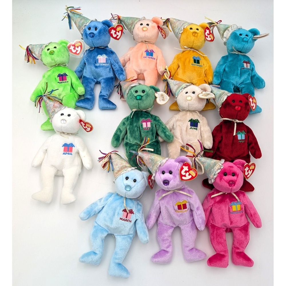 TY 2001 Beanie Babies Birthday Birthstone Bears Complete Set of 12 Months